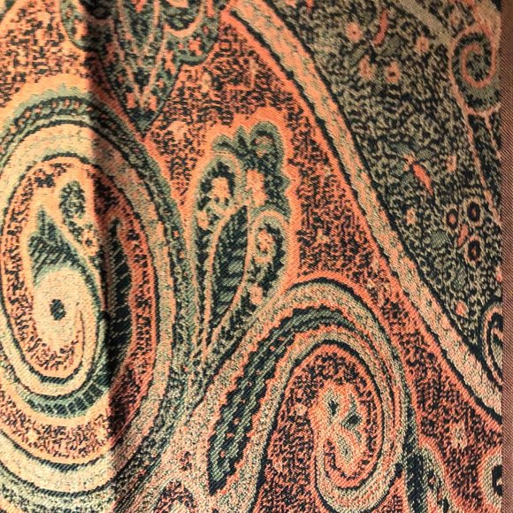 Talbots Scarf Used Large Oranges Greens *No Material Tag - Picture 7 of 16